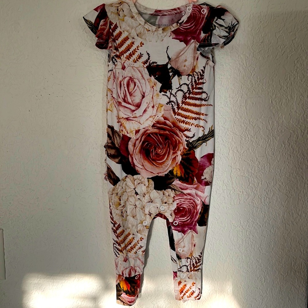 Posh Peanut Ruffle Short Sleeved Capri Button Down Romper - Black Rose